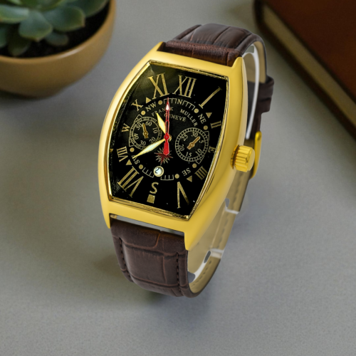 Franck Muller Casablanca Brown Strap Golden Bezel Black Dial