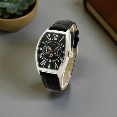 Franck Muller Casablanca Black Strap Silver Bezel Black Dial