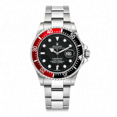 Rolex Submariner Silver Chain Red Black Bezel Black Dial