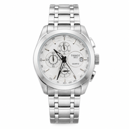 Tissot Couturier Chronograph Silver Chain Silver Bezel White Dial