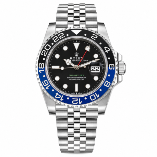 Rolex GMT Silver Chain Black Blue Bezel Black Dial